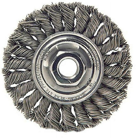Standard Twist Knot Wire Wheel, 3 in D x 3/8 in W, .014 in Stainless Steel Wire