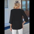 thumbnail image 4 of Blusa Informal de para Mujer, con Mangas 1/2 con Volantes, Cuello en V, Holgada, Color Negro, Talla M, 4 of 6