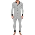 thumbnail image 2 of Baqcunre Men's Casual Stripe Button Rib Sleeve Onesie Paste Jumpsuit Pajamas Homewear,Size S-3XL,Mens Pajamas Set,Onesie Adult,Men's Pants,Pajamas for Men,Mens Clothes,White, 2 of 9