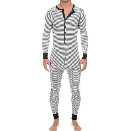 

YUEHAO Jumpsuits For Women Men s Casual Stripe Button Rib Sleeve Onesie Paste Jumpsuit Pajamas Homewear (White)