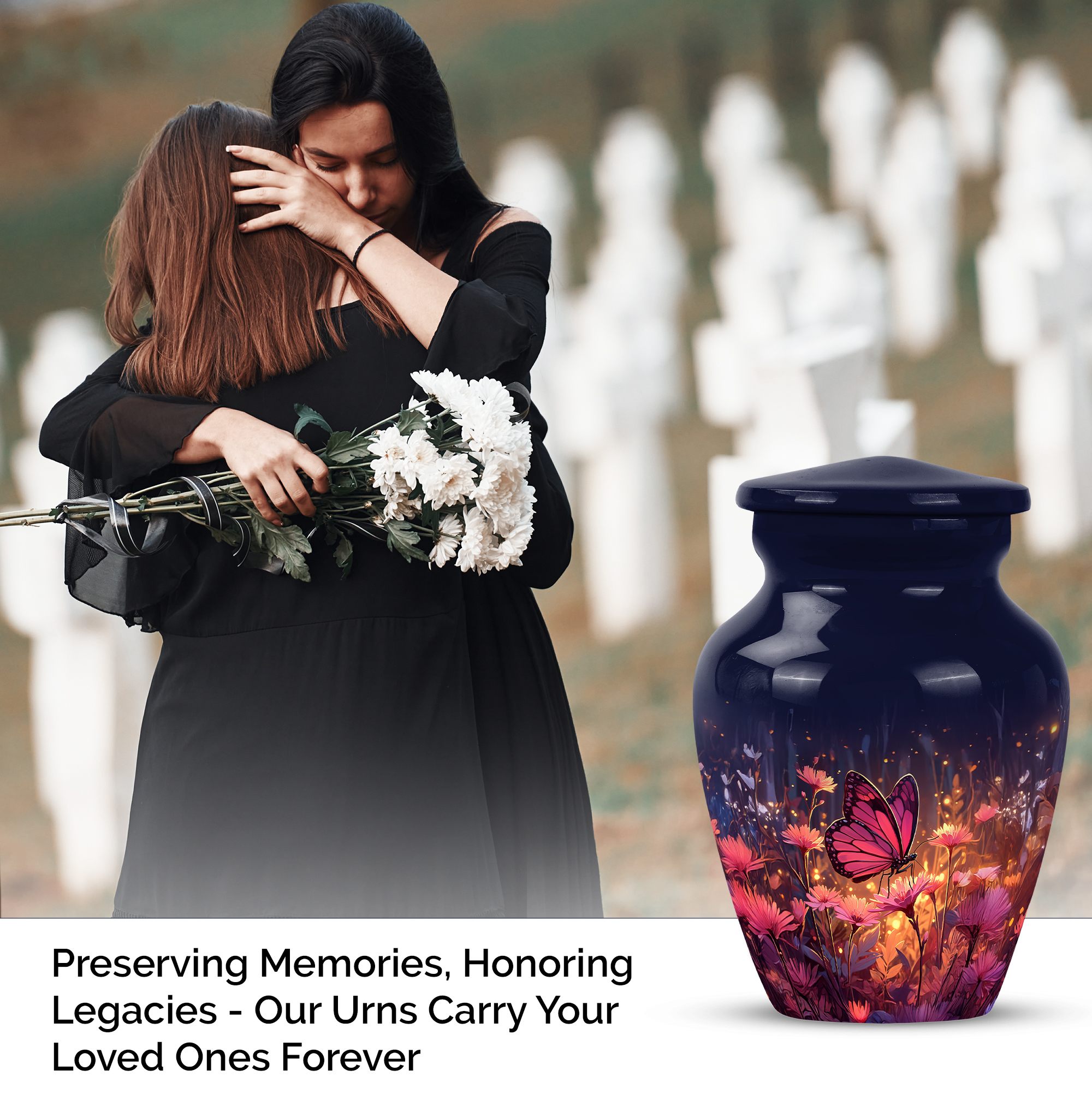 Butterfly Flowers Cremation Urn For Human Ashes Adult Male - 1 Large Urn For Human Asshes For Women - Pink Mini Urns For Mother And Father Set Of 4 - Blue Urns For Adults Brother (10&3) Inch