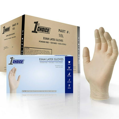 1st Choice Latex Powder Free Medical Disposable Gloves, Large, Ivory,