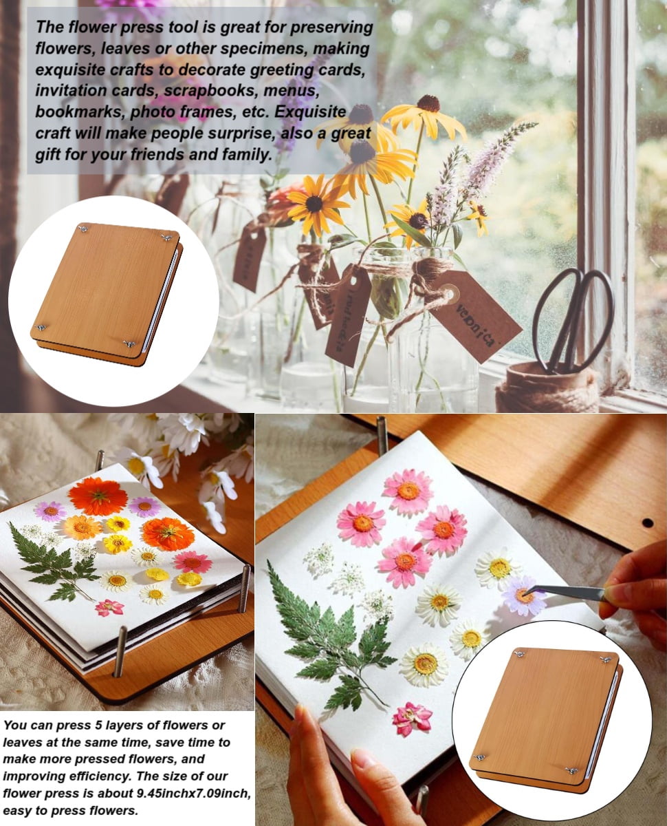 Abbraccia Press Flower Book, DIY herbarium, 9.45 x 7.09 Inches Arts Crafts Leaf Pressing Book, Tools for Photo Artworks Bookmarks