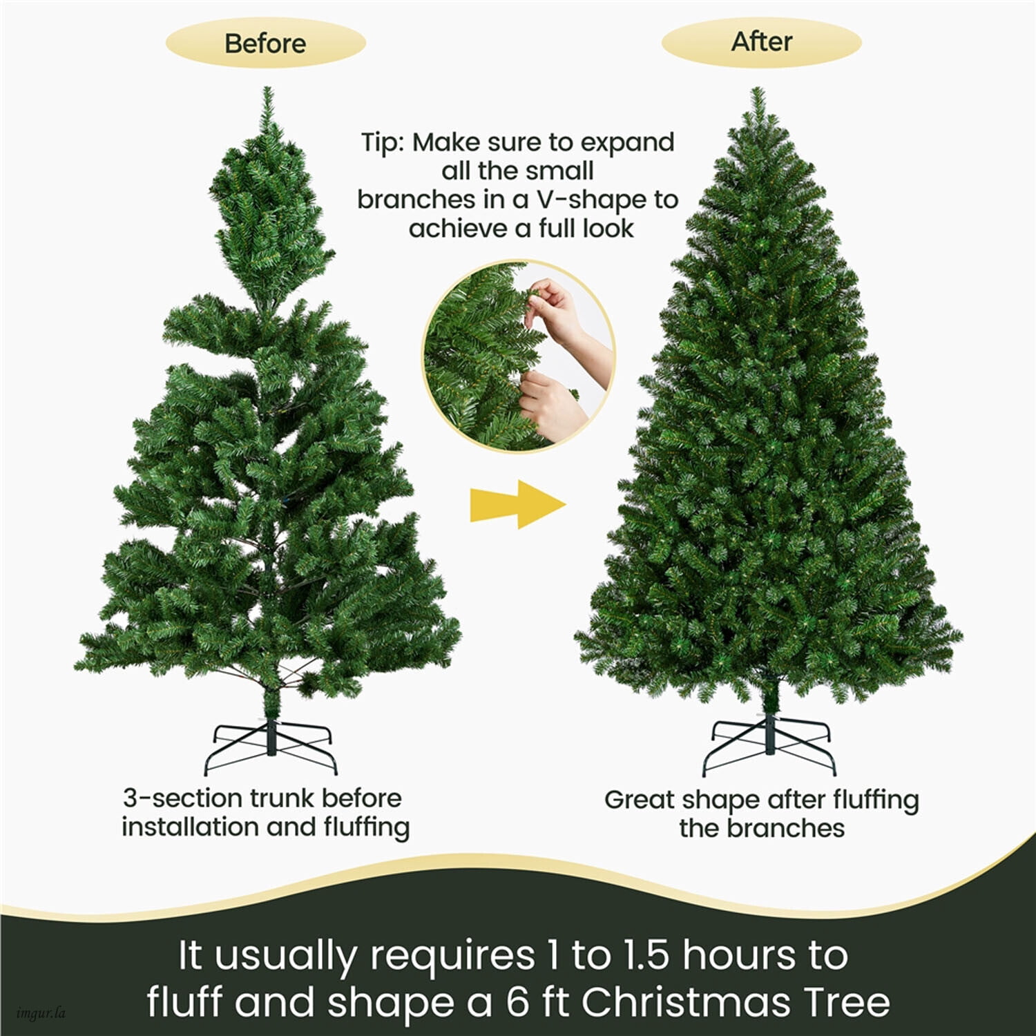 Alden Design 6FT Pre-lit Artificial Hinged Christmas Fir Tree with Stand and 300 LED Warm Lights,Green