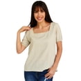 thumbnail image 1 of Blusa juvenil escote cuadrado Roman Fashion 617 (Arena) beige M Roman Fashion BL-FOL-617-ARENA, 1 of 6