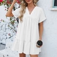 thumbnail image 4 of Valcatch Women's Summer V Neck Ruffle Short Sleeve A Line Tiered Flowy Casual Mini Beach Dress, 4 of 9