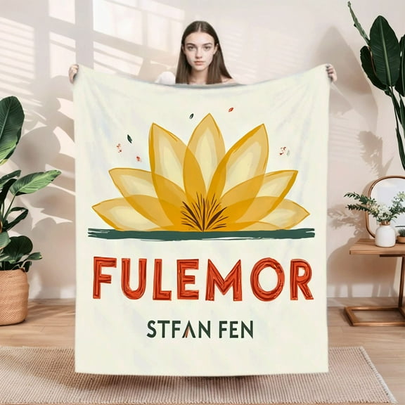 Stylish Flannel Blanket with Vibrant Yellow Flower Design Cozy for Sofa Travel Bed & Chair - Soft Warm & Durable