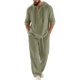 thumbnail image 2 of Ceisia Men's Loose Fit Cotton-Linen 2-Piece Set Hooded Henley Long Sleeve Shirt with Elastic Waist Wide Leg Pants Gifts, 2 of 9