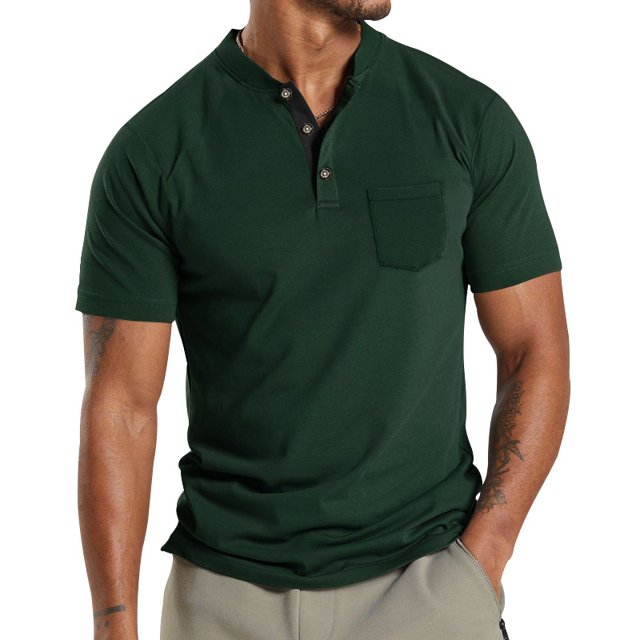 summer summer new large men‘s short sleeve button pocket T-shirt