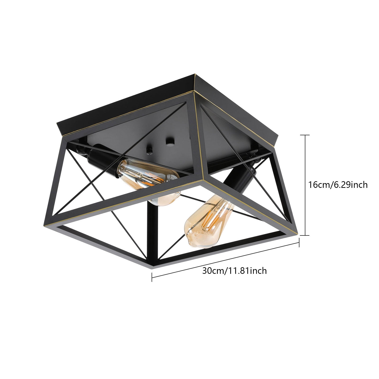 Industrial Flush Mount Ceiling Light Fixture, Ceiling Light 2-Light Close to Ceiling Lamp Metal Housing Farmhouse Square Flush Light Fixture for Hallway Bedroom