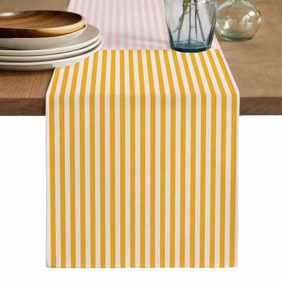 Colorful Stripe Table Runner, Modern Pink Red Yellow Vertical Striped Washable Cotton Linen Table Runners 36 Inches Long, Dresser Scarf Runner for Nightstand/End Tables/Round Tables 13''x36''