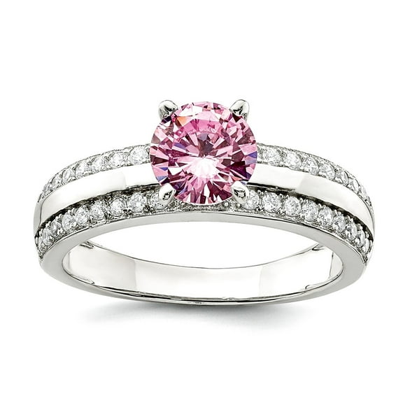 925 Sterling Silver Pink Cubic Zirconia With Cubic Zirconia Ring Size 8 Ring for Women