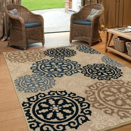 Red Barrel Studio Maywood Beige Navy Blue Indoor Outdoor Area Rug Red Barrel Studio Maywood Beige Navy Blue Indoor Outdoor Area Rug