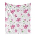 thumbnail image 1 of Flower Soft Flannel Fleece Blanket, Hibiscus Bloom Flowers on a Plain Background with Floral Patterns in Country Style, Cozy Plush for Indoor and Outdoor Use, 60" x 80", Pink White, by Ambesonne, 1 of 6