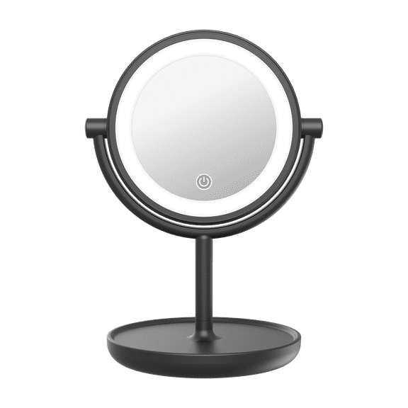 Conair Matte Black Double-Sided 1x/10x Magnification Lighted Mirror with Accessory Tray