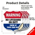thumbnail image 2 of Pool Warning Shield Sign No Lifeguard On Duty Swim At Your Own Risk (5 Pack) 4 inch X 4 inch Shield Shaped Heavy Duty 3.2 mil Vinyl Decals Weather Resistant, UV Protected Made in the, 2 of 6