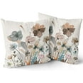 Teal Brown Cream Grey Floral Throw Pillow Covers 16x16 In Watercolor