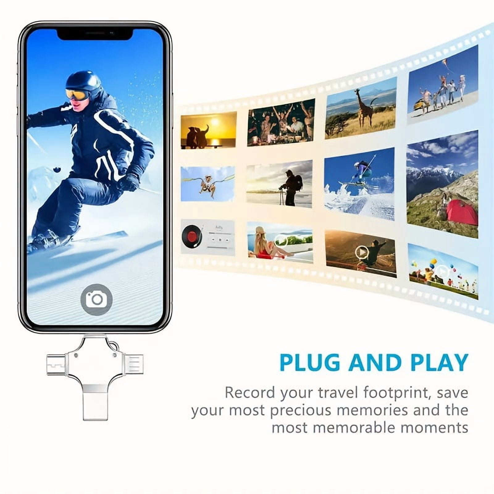4-in-1 USB 3.0 OTG Card Reader & Fast Charger Adapter for iPhone iPad Android, Mobile Storage Flash Drive for TF/Micro SD Cards, USB 3.0 Hub for Content Creators & Tablet Users