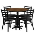 thumbnail image 1 of 36'' Round Black Laminate Table Set with X-Base and 4 Ladder Back Metal Chairs - Burgundy Vinyl Seat, 1 of 3