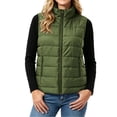 thumbnail image 2 of Sevevn Women's Quilted Puffer Sleeveless Vest Stand Collar Zip‑Up Lightweight Padded Gilet with Zipper Pockets Fall Winter Outerwear Army Green XL, 2 of 7