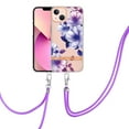 thumbnail image 2 of Flower Pattern Case for iPhone 14 Plus, Detachable Shoulder Strap Lanyard Crossbody Slim Lightweight Cover with Soft Silicone Shockproof Drop Resistant Case for iPhone 14 Plus,Purple Begonia, 2 of 7