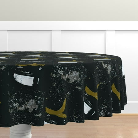

Cotton Sateen Tablecloth 70 Round - Brush Abstract Painting Bubbles Modern Lemon Paris Black White Golden Ice Print Custom Table Linens by Spoonflower