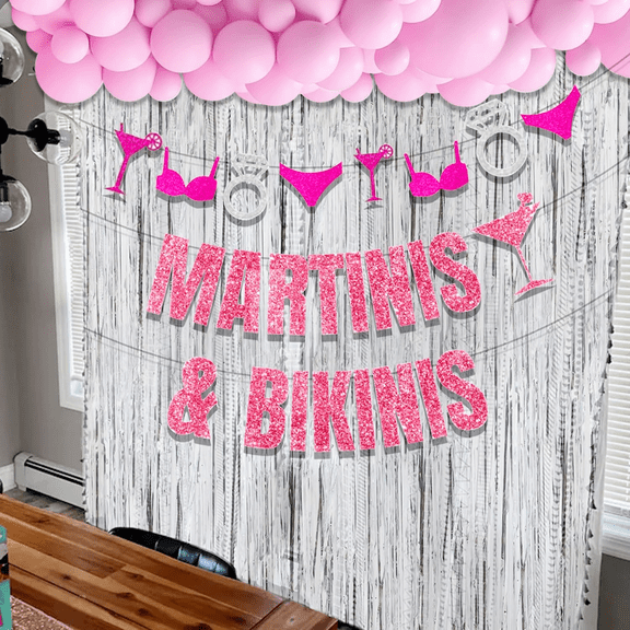 MARTINIS & BIKINIS Bachelorette Party Decorations Set - Pink & Silver Glittery Supplies for Girls' Night, Pool Parties & Celebrations