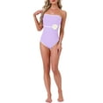thumbnail image 2 of INSPIRE CHIC Women's 3D Flower Bandeau Bikini Sets, 1 Piece Edge Contrast Color Tummy Control Monokini Swimwear Bathing Suit X-Large Light Purple, 2 of 5