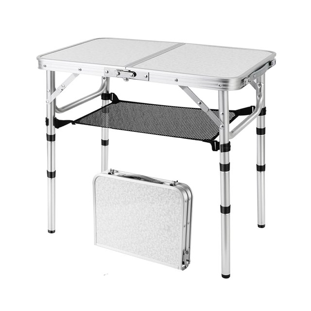 YihuiKo Folding Picnic Table, Small Camping Table with Adjustable Heights, Portable Lightweight Aluminum Side Table for Office, B