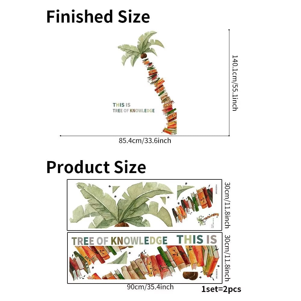 Book Tree Wall Decals Peel and Stick , Coconut tree decals，Green Tropical Plants Wall Stickers & Murals for Reading Corner Classroom Library Wall Decor ,School Counselors' Supplies - Gifts