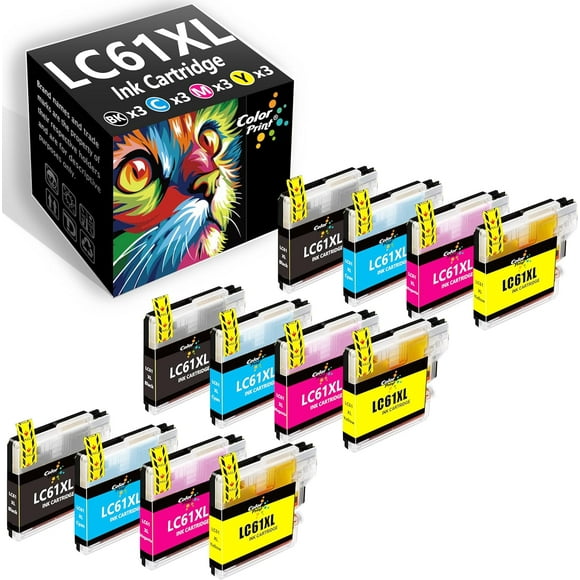 TRAHOO-Compatible LC 61 Ink Cartridge Replacement for Brother LC61 LC-61 LC65 LC6lbK for MFC-795CW 990CW MFC-J265W MFC-J270W MFC-J410W MFC-J415W MFC J615W J630W Printer (12-Pack, 3BK,3C,3M,3Y)