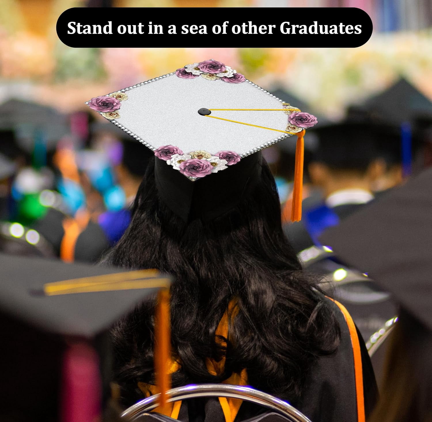 Gift Boutique 2 Pieces Graduation Cap Decorations White Glitter Background Grad Caps Topper Blank Base Graduate Hat Decoration Do It Yourself Crafts Party Supplies with 150 Adhesive Sticky Dots