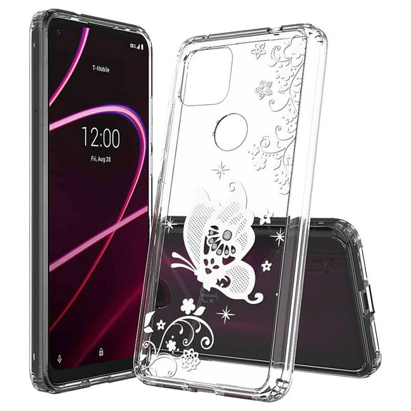 Beyond Cell compatible with T-Mobile Revvl 5G (2020) Case,, Transparent Clear Shock Absorption Cushion Bumper Corner Soft TPU   PC Cover LACE BUTTFLY