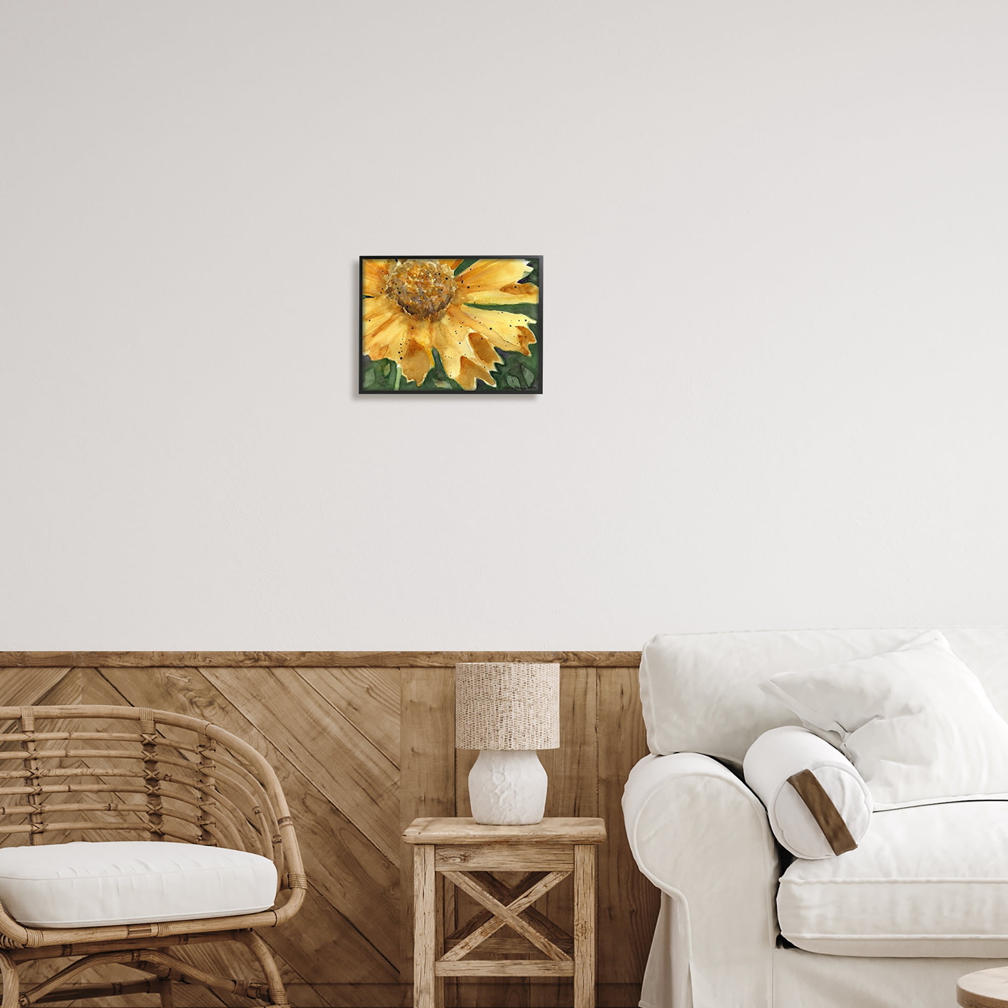 Stupell Industries Modern Sunflower Watercolor Botanical & Floral Painting Black Framed Art Print Wall Art, 14 x 11