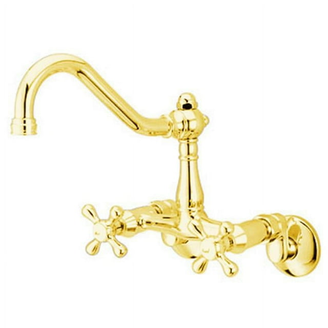 Kingston Brass KS3222AX 4 Inch -8 Inch Adjustable Center Wall Mount Kitchen Faucet - Polished Brass