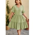 thumbnail image 3 of Mengpipi Womens Dresses Boho Ruffle Sleeve V-Neck Button Down Tiered Casual Flowy Midi Dresses S-XXL, 3 of 6