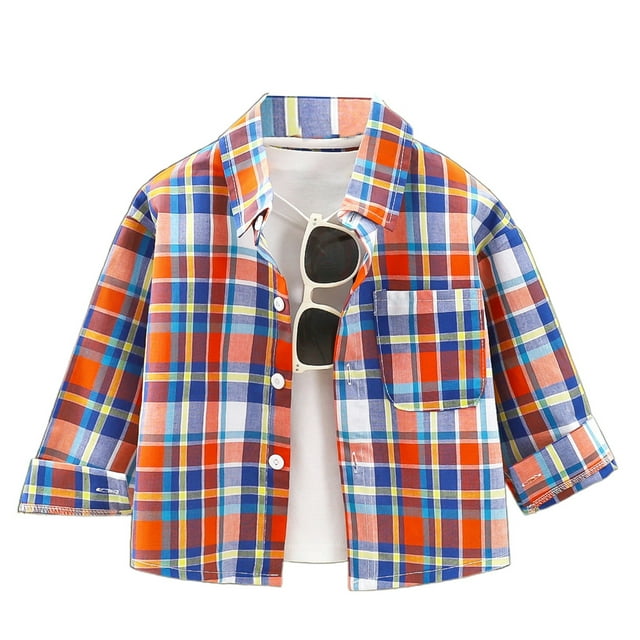 WERYOUNG T-Shirts Filles Garçons Mode Été Imprimé à Carreaux Manches Courtes Col Rabattu Boutons T-Shirts avec Poche T-Shirts Tendance pour Enfants, Violet, 6-7 Ans