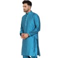 thumbnail image 4 of SKAVIJ Men's Indian Art Silk Long Top Casual Crew Neck Party Kurta (Medium, Turquoise), 4 of 5