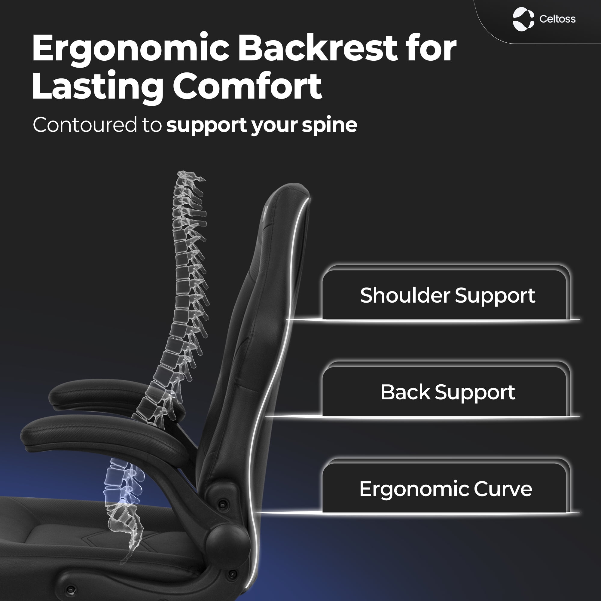 CELTOSS  Black Gaming Chair, Flip-up Armrest Computer Chair Ergonomic Office Chair PU Leather Desk Chair Executive Adjustable Swivel Task Chair