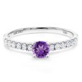 thumbnail image 2 of Gem Stone King 0.57 Ct Round Purple Amethyst E-F Lab Grown Diamond 10K White Gold Women Engagement Ring (Size 8), 2 of 4