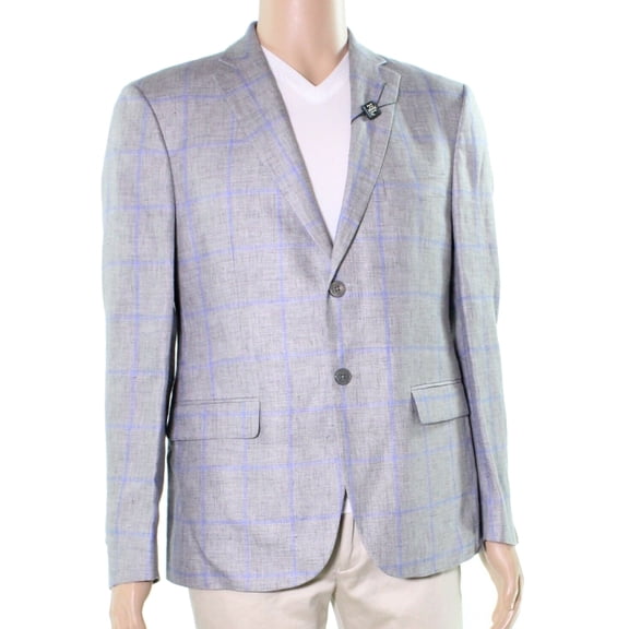 Men Sport Coat Blue Long Windowpane 40