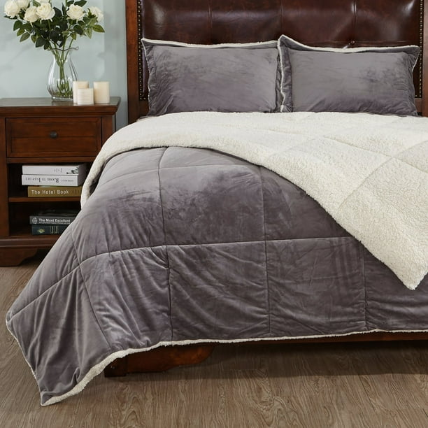 Peace Nest 3Piece Gray Sherpa Reversible Down Alternative Comforter