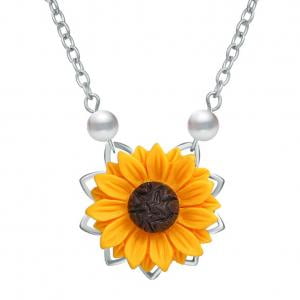 Charm Gold Pewter Choker Necklace Fancyleo 2 Pcs Sunflower Leaf Pendant Necklace Resin Boho Choker Necklace Plated Gold/Silver/Rose gold ()