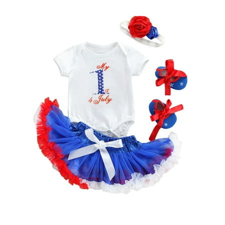 

Brilliantme Infant Baby Girl Indenpendence Day Outfits Romper Dress+Leg Warmers+ +Headband My 1st 4th of July Clothes Set