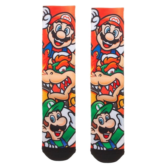 Nintendo Super Mario, Luigi & Bowser Sublimated All Over Print Crew Socks