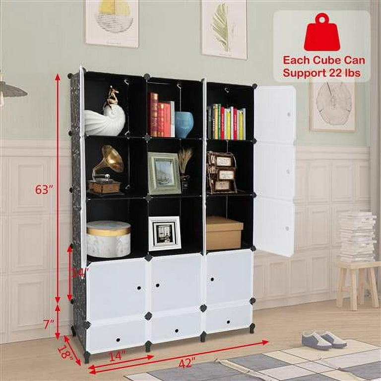 Ktaxon 12-Cube DIY Portable Closet, Plastic Bookshlef Wardrobe Cabinet Storage  Organizer w/Doors, Black 