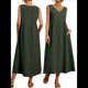 thumbnail image 2 of Vestido de Verano para Mujer 2025, Sin Mangas, Cuello en V, Informal, Escalonado, con Bolsillos Verde Oliva M, 2 of 7