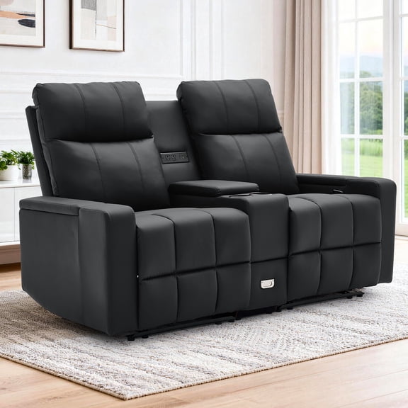 Korser Reclining Loveseat with Cup Holders,2-Seater Recliner Sofa with USB Ports & Type C Double Manual Recliner Chair for Living Room,Faux Leather,Black