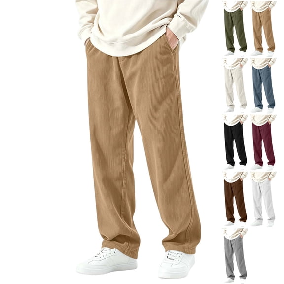 JTSRKL Corduroy Textured Pants for Men Wide Leg Baggy Elastic Waist Pockets Lightweight Bottoms Casual Bottoms Relaxed Fit Trousers