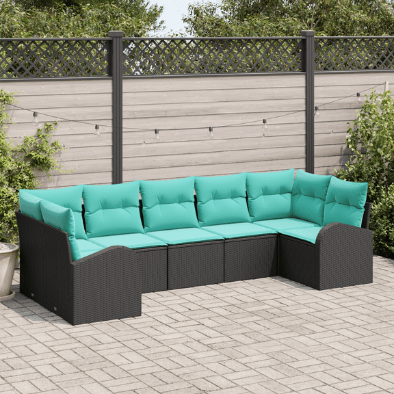 vidaXL 7 Piece Garden Sofa Set with Cushions Black Poly Rattan